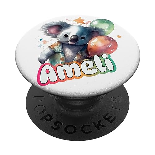AMELI - Adorable girl name with cute Koala PopSockets Swappable PopGrip, Black