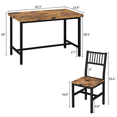 AWQM 5-Piece Industrial Dining Set for 4 - Rustic Brown Metal Frame with Wood Top