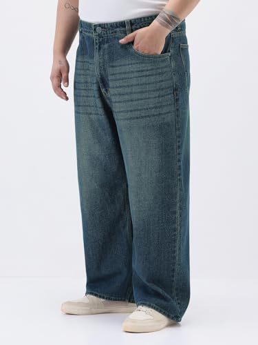 Image of Urbano Plus Men's Loose Baggy Fit Heavy Washed Jeans Non-Stretchable