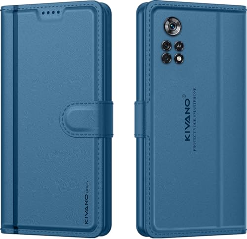 Image of KIVANO LUXE Compatible for Poco X4 Pro 5G Luxury Handmade Leather Magnetic Flip Folio Case | Card Holder & Kickstand | Slim Protective Cover | Unisex - Blue