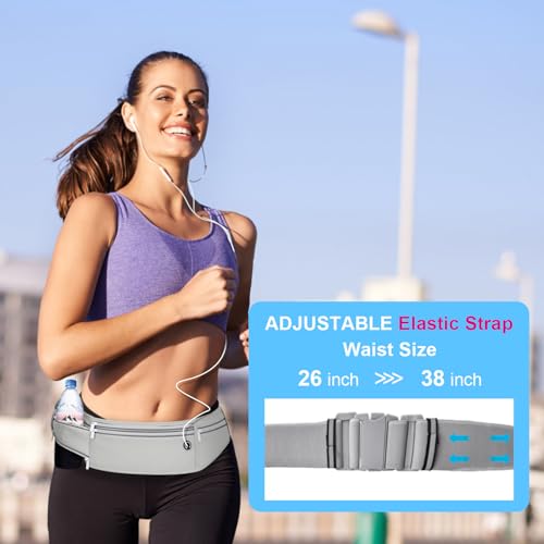 Image of Slim Running Belt for Women Men,Runners Fanny Pack Phone Holder,Money Belt,Running Gear Accessories,with 3 Pockets (Gray)
