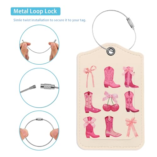 Pink Bow Cowgirl Boots Luggage Tags for Suitcases, Preppy Luggage Tag Cute, TravelTags, Back to School for Students, Trendy Girly 2 Pack Travel Luggage Tags, Teen Girls Gifts Suitcase Tags3