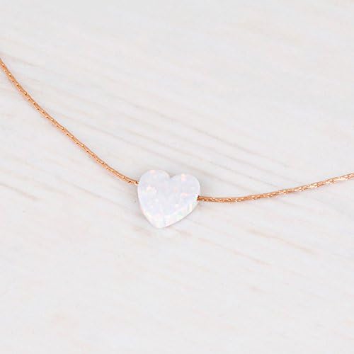 Opal Heart Choker Necklace - Gold Filled, Sterling Silver or Rose Gold, Dainty Short Necklace for Women, Blue, White or Pink Love Pendant 13.5"-16.5" - Image 5