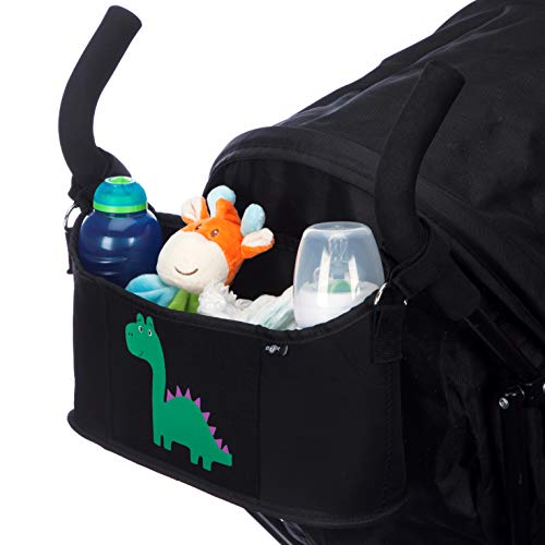Organizador para cochecito de neopreno negro de BTR con tres simpáticos personajes distintos: dinosaurio, unicornio o jirafa.