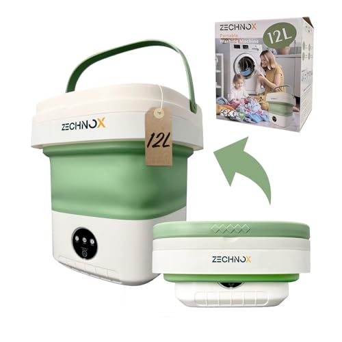 Portable Washing Machine 12L,Folding Mini Washing Machine,Compact Portable Washer,Spin Dryer Included,for Underwear,Baby Clothes and Socks,Ideal for Apartment,RV and Travel (White & Green)
