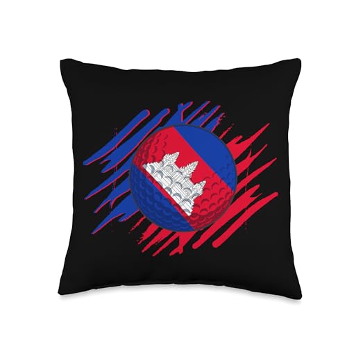 Cambodia Golf Flag Throw Pillow 16x16 Multicolor