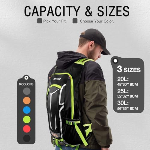 SPGOOD Fahrradrucksack 20L/25L/30L (9 Farben)-Wasserdichter Ultraleicht-für Damen & Herren Multifunktionaler-mit Regenschutzkappe/Helmabdeckung Rucksäcke MTB Mountainbike (Grau Schwarz, 20L)