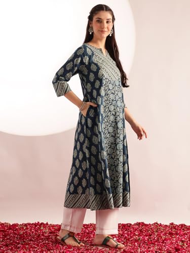 Image of Vbuyz Women's Floral Print A-Line Cotton Stitched Kurta