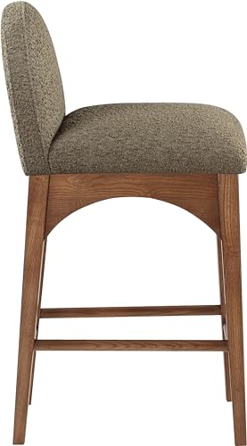 Butaco Art Deco Meridian Furniture Waldorf con tapizado en tela bouclé verde oliva, madera de fresno sólida y acabado marrón nogal, altura para barra, 18" x 20" x 37" miniatura 7