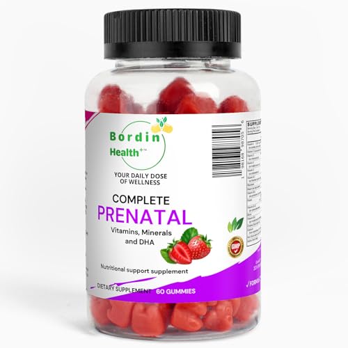 Image of Bordin Health Complete Prenatal Vitamins, Folic Acid, Iron, Choline for Neural Tube Support, Omega-3 DHA for Fetal Brain Development, Calcium-Helper D3 & K2, Non-GMO Vegan Gummies