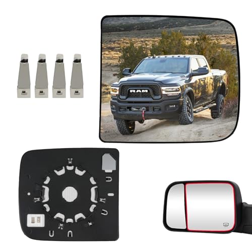 Convitex Left Driver Side Upper Heated Mirror Glass Replacement for 2010-2020 Dodge Ram 1500 2500 3500 4500 5500, Towing Mirrors Convex Rearview Glass with Backing Plate and 2 Metal Clips by Convitex - Used condition - US$22.10