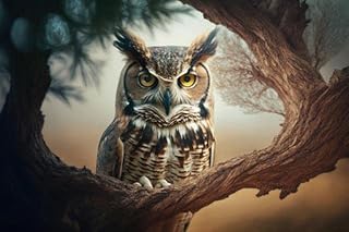 adrium Póster de 90 x 60 cm: retrato fotográfico de un búho y una rama tomada con una doble exposición, premisa de bienestar animal (200369965)