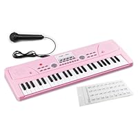Pink Childrens Keyboard for Learner, 49-Key Electronic Keyboard for Beginner, Kids Piano Set with Key Stickers, 6 Months Lessons, Musical Gift Toy for Ages 3+