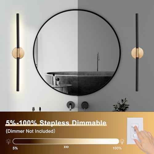 Image of Modern Bathroom Light Fixtures Over Mirror 30 Inch, 20W 360 Rotatable Dimmable 4000K Led Vanity Light Bar, Black and Gold Bathroom Vanity Lights Above Mirror