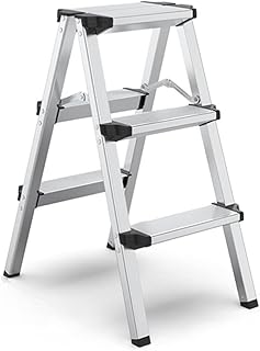 Ladder Step Ladders Folding Aluminum Step Stool 3 Steps Ladder Lightweight Portable Stepladders with Wide Pedal 330 Lb Capacity Indoor Outdoor Ladder(Ladder D)