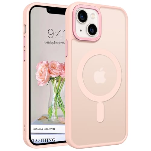 GUAGUA Magnetisch Handyhülle für iPhone 13 Mini Hülle [Kompatibel mit MagSafe] Matt Stoßfest Rückseite Durchscheinende Schutzhülle Case für iPhone 13 Mini (5,4'') Hellrosa/Pink
