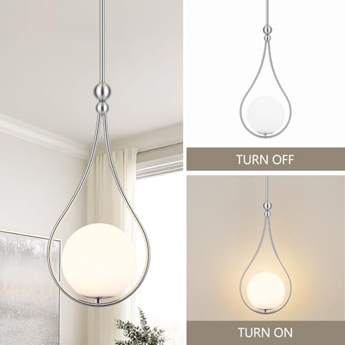 Image of Nickel Pendant Lights Kitchen Island with Milky White Globe Glass, 3 Pack | Mid Century Adjustable Hanging Pendant Light Fixtures