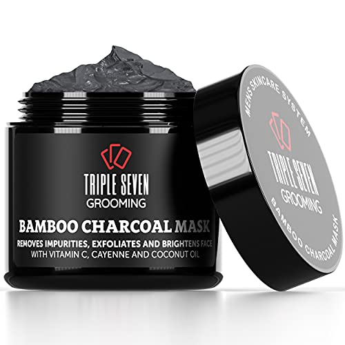 Triple Seven Grooming: Bamboo Charcoal Mask - Organic and Natural, Exfoliating, Pore Unclogging, Acne & Blackhead Reducing, Skin Brightening, Anti-Aging, Deep Facial Cleanser