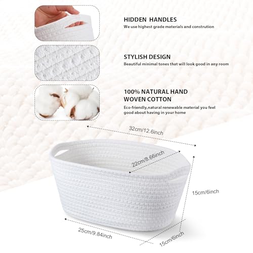 Image of Sawysine 6 Pcs Storage Baskets Bulk for Organizing Cotton Rope Woven Basket with Handles for Gift Cloth Shelves Blanket Toys Living Room(White)