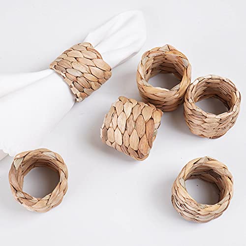 Attaone 6Pcs Round Woven Napkin Ring, Water Hyacinth Napkins Holder, Handmade Braided Natural Napkin Rings, Christmas, Thanksgiving, Birthday Party Decorations And Everyday Life (Water Hyacinth) #TOP2
