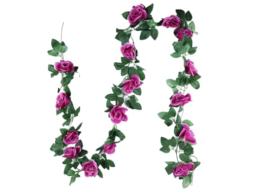 Hitopin Künstliche Blume Girlanden, 1 Stück 240CM Rosarot Rosen Girlande, Rosen Girlanden Vintage, Rosen Blumen Girlande, für Zuhause Wand Garten Hochzeit Bogen Dekor (16 Blumen, Lila)