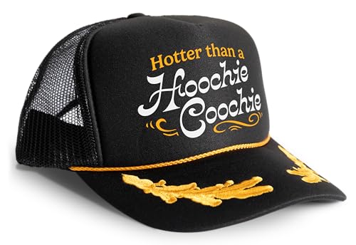 Hotter Than A Hoochie 90s Country Retro Trucker Hat (Black & Gold Oak Leaf)