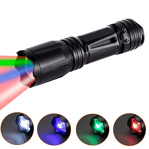 LUXNOVAQ LED Tactical Flashlight Hunting Light with Red Green Blue White 4 Color in 1, Zoomable Night Vision Flashlight Waterproof Outdoor Torches for Fishing Hog Coon Coyote(Batteries Not Included) - Thumbnail 7