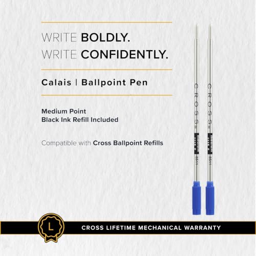 Image of Cross Calais Satin Chrome Refillable Ballpoint Pen - Medium Point, Black Ink, Smooth Writing, Presented in a Luxury Gift Box
