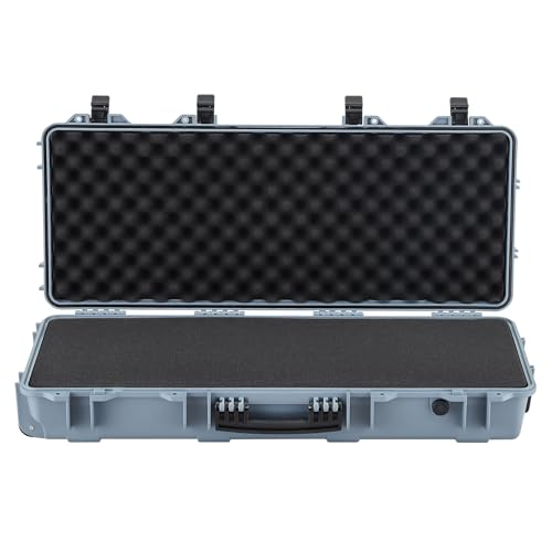 VEVOR Hard Rifle Case, Lockable Rifle Case with 4 Layers Pre-Cut Foams, 914 mm Gun Storage with Wheels, IP67 Waterproof & Dustproof Pistol Storage Cases for Rifles, Shotguns, Airsoft Guns, Grey