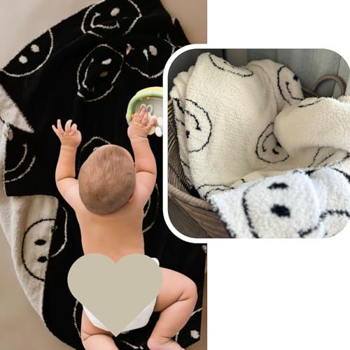 Image of Smiley Face Throw Blanket Microfiber Soft Fluffy Cozy Baby Toddlers Kids Adult Reversible Blanket for Bed Couch Happy Face Blanket (Black, 46"x54" | Baby,Toddler,Kids)