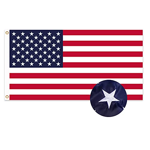 American Flag 3x5 Outdoor, Heavy Duty Nylon US Flags with Embroidered Stars, Sewn Stripes and Brass Grommets, USA Flag for Outdoor Indoor Decorations