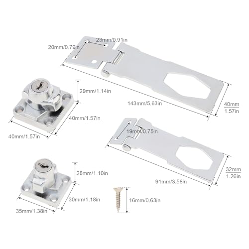 Image of 2 Packs Keyed Hasp Locks, 4 Inch Twist Lock Key Locking Hasp, Cabinet Locks with Keys and Screws, Stainless Steel Safety Hasp Lock Latch Padlock for Small Doors, Drawers, Silver