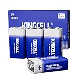 KINGCELL 9V Battery 4 Pack - 6LR61 Alkaline - Long-Lasting Power - Ideal for Smoke Alarm, Fire Detector, Household & Office Devices - leak-free - 7-Year Storage