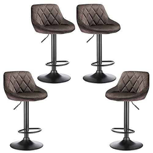 Tabouret de Bar Lot de 4 en Velours,4 tabourets de Cuisine,Rotation à 360 degrés,Lot de 4 en Velours,Robuste et Ultra Silencieux, pour Comptoir Bar ou Cuisine ,Chaise de Bar Spoon,Capacité 120KG (4pc)