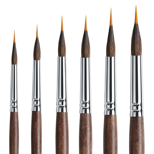 ARTIFY Extended Needle Point Watercolor Liner Paint Brush Set - Professional Sable & Nylon Hybrid Water Color Detail Brushes for Fine Lines Painting