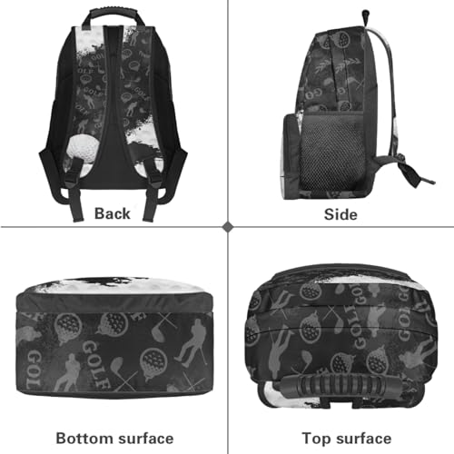 Golf Printed School Backpack and Lunch Box Set with Water Bottle Holder Pencil Case Lightweight Backpack Set for Preschool Middle School, Black4