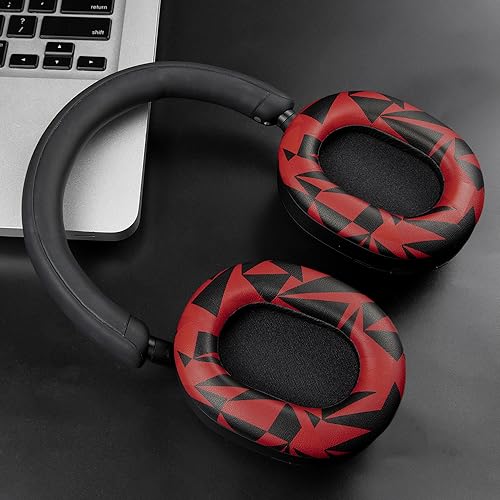 Image of SOULWIT Protein Leather Replacement Earpads for Sony WH-1000XM5 (WH1000XM5) Noise Canceling Headphones, Ear Pads Cushions with Noise Isolation Memory Foam, Added Thickness - Red Storm