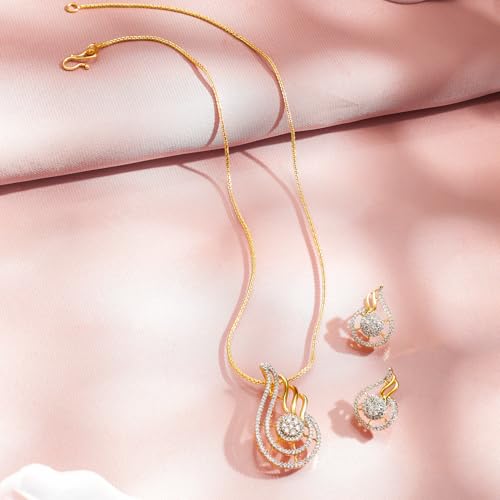 Image of Rubans Pendant Necklace Set American Diamond and Zirconia Gift Jewellery for Women & Girls