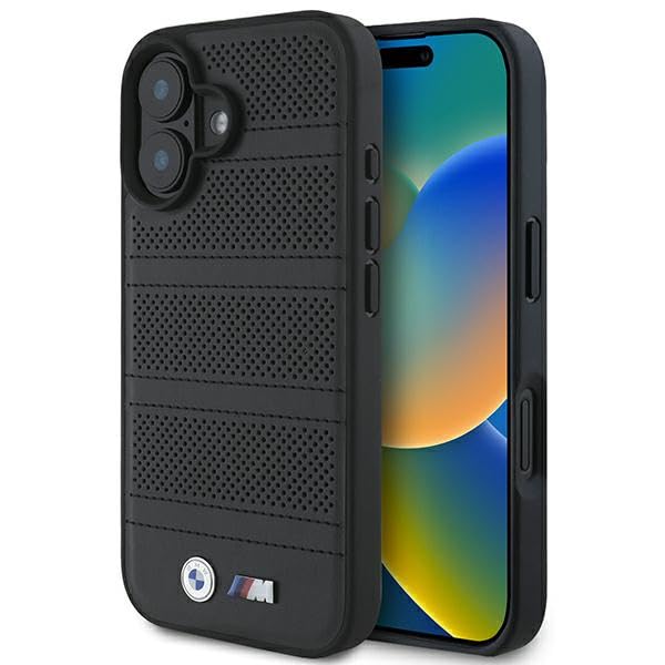 CG Mobile BMW BMHMP16S23PUSPK Coque Rigide pour iPhone 16 6,1" Noir M Ligne perforée et Cousue