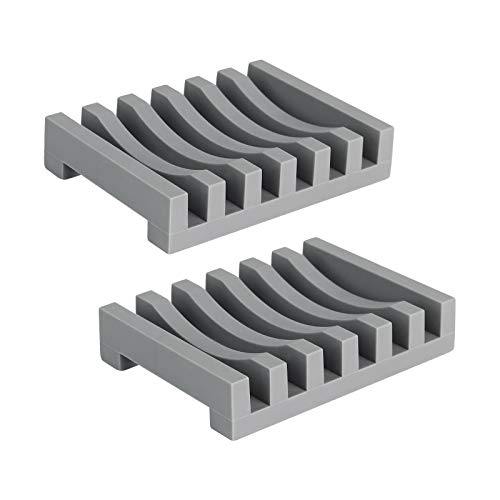 Topsky 2-pack Silicone Soap Dish with Self-emptying Drainage Soap Holder for Kitchen Shower Room Bathroom (Grey)