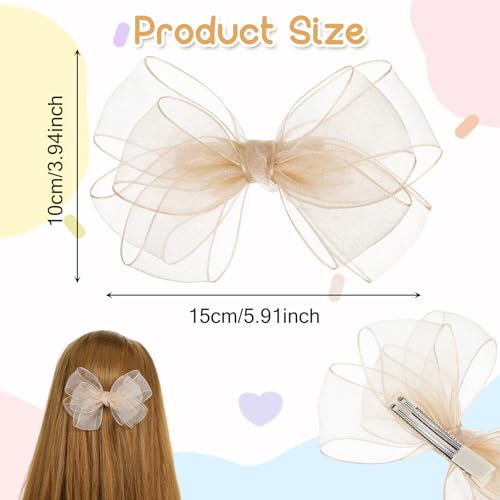 Mabor 2 Pcs Champagne Tulle Bow Hair Clips miniatura 2