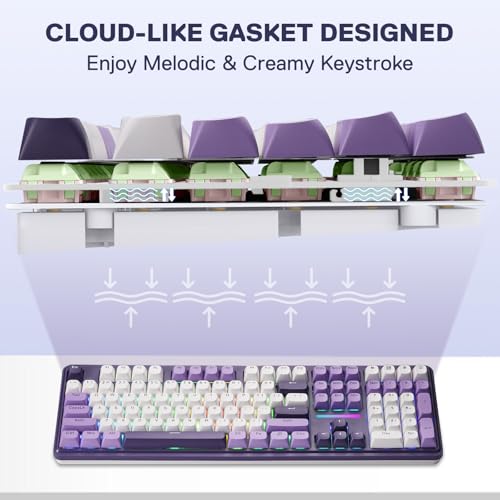 Image of Redragon K745 PRO Wireless Gasket RGB Gaming Keyboard, 108 Keys Mechanical Keyboard w /Extra 4 Hotkeys, Hot-Swap South-Facing LED Socket, 5-Layer Noise Dampening, Round PBT Keycaps, Mint Mambo Switch