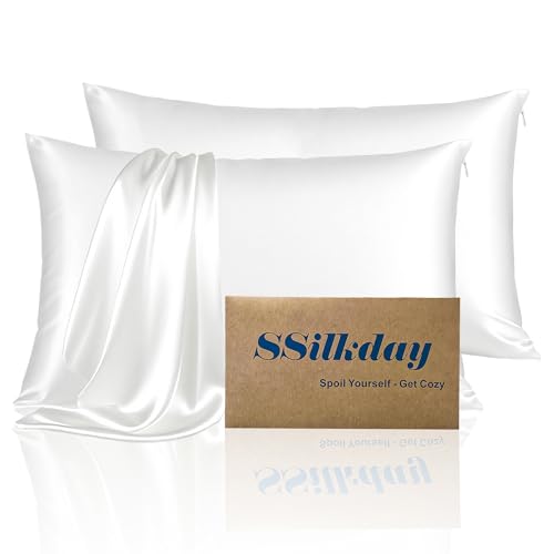 Mulberry Silk King Size Pillow Cases Set of 2, Ultra Smooth Soft Breathable Cooling Pillow Cases for Hot Sleepers, Silk Satin Pillowcases 2 Pack with Zipper for Hair and Skin, Gifts for Women