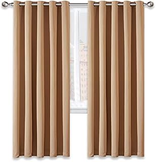AMEHA Blackout Curtains for Living Room - Beige Bedroom Curtains & Drapes Room Darkening Thermal Insulated 66x54 inch Drop Black Out Eyelet Curtain with Tiebacks, 2 Panels