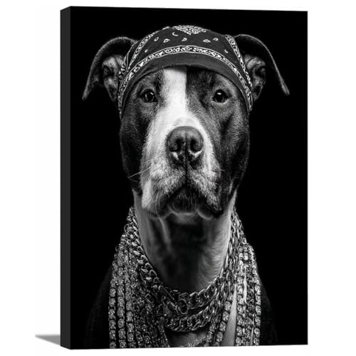 Tableau de salle de bain portrait de chien noir 40x60cm encadré