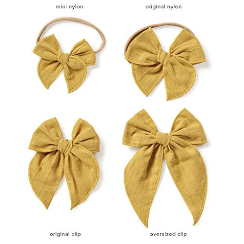 Little Poppy Co. Bows Handmade Claire Bow - Solid Embroidered Stripe, Premium Stylish Accessories for Girls & Babies (Mustard, Original Nylon)2