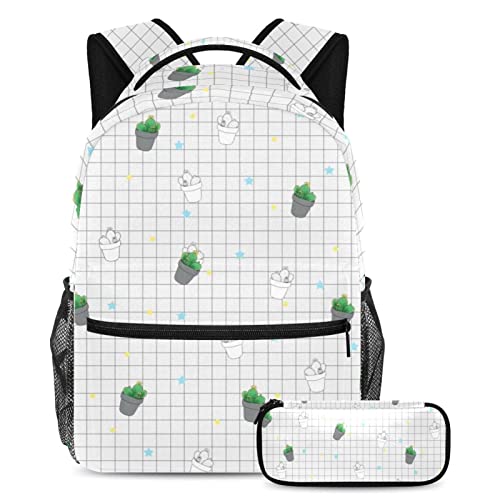 Sac à dos cactus avec trousse pour adolescents et écoliers