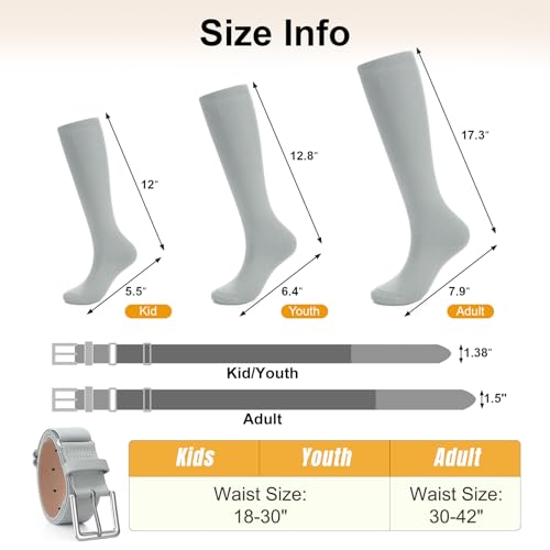 Image of XZQTIVE Baseball Softball Socks and Baseball Softball Belt Combo Set Knee-High Soccer Socks for Kids Youth Adult