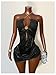 OYOANGLE Women's Glitter Criss Cross Halter Mini Cami Dress Draped Front Ruched Bodycon Party Dresses Black Small