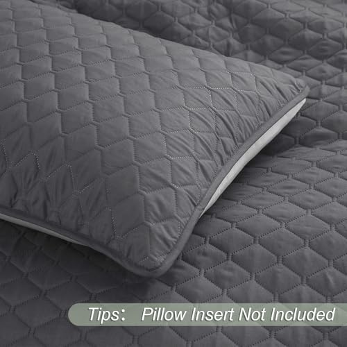 Exclusivo Mezcla Reversible King Size Quilt Bedding Set with Pillow Shams, Lightweight Quilts King Size, Soft Bedspreads Bed Coverlets for All Seasons - (Grey, 104"x96")